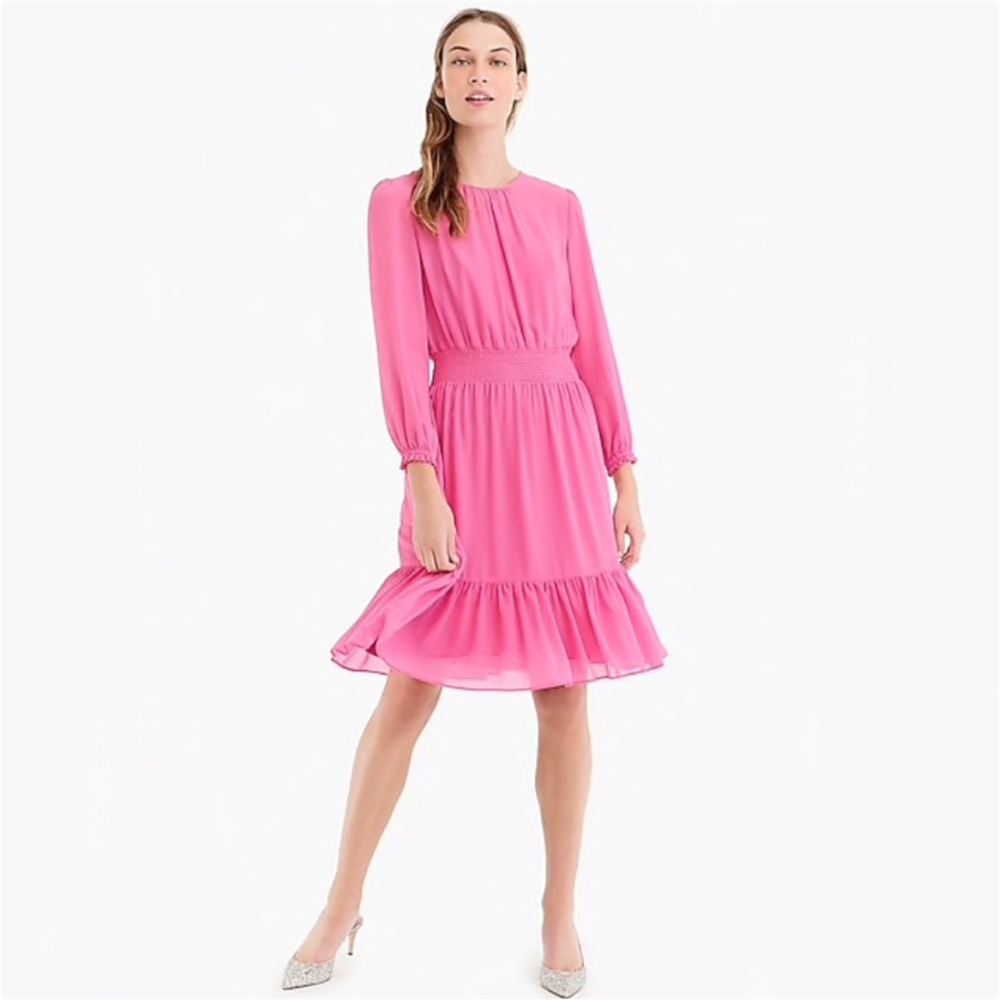 J. Crew Cinched-waist Dress Chiffon Long Sleeves
